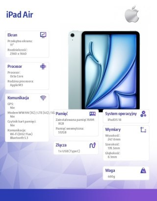 IPad Air 11 cali WiFi 512GB Niebieski Apple