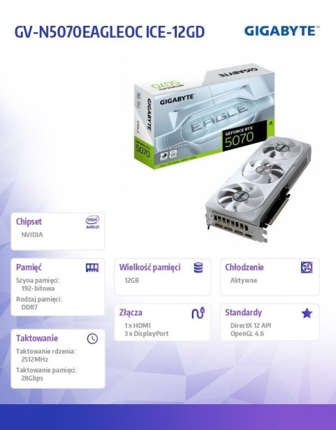 Karta graficzna GeForce RTX 5070 EAGLE OC ICE SFF 12G 192BIT GDDR7 3DP/HDMI Gigabyte