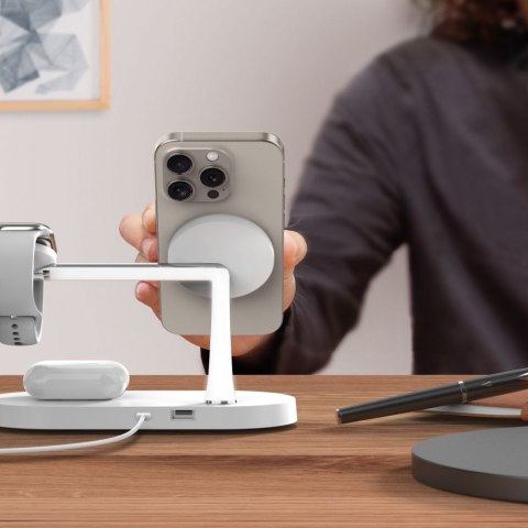 3w1Ładowarka indukcyjna na smartfon słuchawki smartwatch z MagSafe - biała Tech-Protect