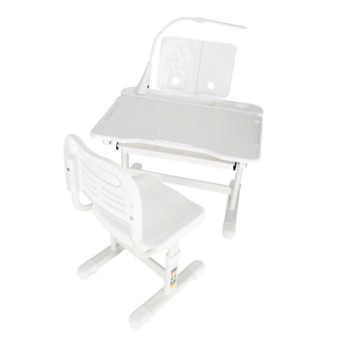 Biurko dziecięce szkolne regulowane krzesło lampka LED USB białe Kik Sp. z o. o. Sp. k.