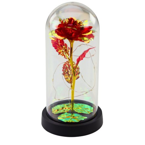 Wieczna Kryształowa Róża w Kopule z Oświetleniem LED Czerwona 21x11cm LEAN