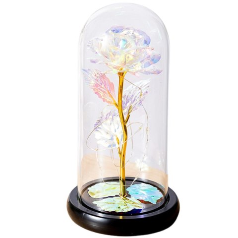 Wieczna Róża W Kopule Kryształowa Kolorowa Oświetlenie LED 21x11cm LEAN
