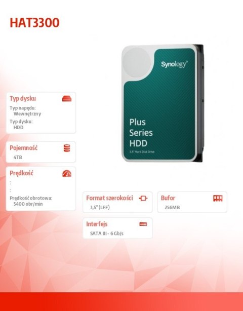 Dysk HAT3300-4T 4TB 3,5 SATA 6 Gb/s 5400rpm 3Y Synology