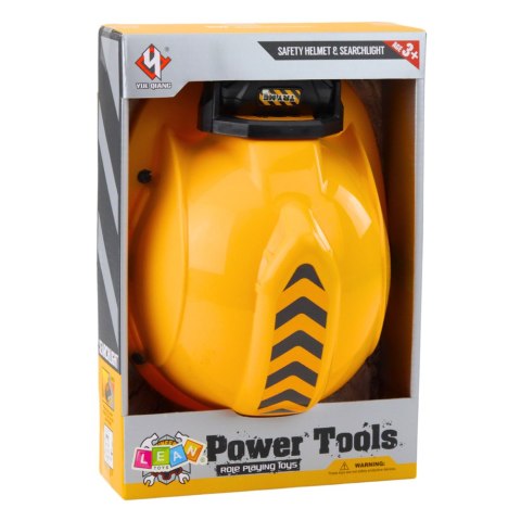 Kask Budowlany Dla Dzieci Z Latarką Czołową Opaska Pod Brodę Żółty LEAN Toys