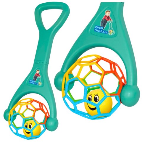 Pchacz Z Elastyczną Piłką Grzechocząca Kulka Turkusowa LEAN Toys