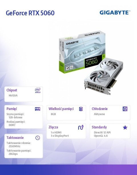 Karta graficzna GeForce RTX 5060 EAGLE OC ICE 8G GDDR7 3DP/HDMI Gigabyte