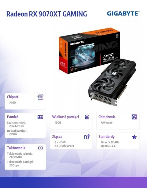 Karta graficzna Radeon RX 9070XT GAMING 16GB GDDR6 256bit DP/HDMI Gigabyte