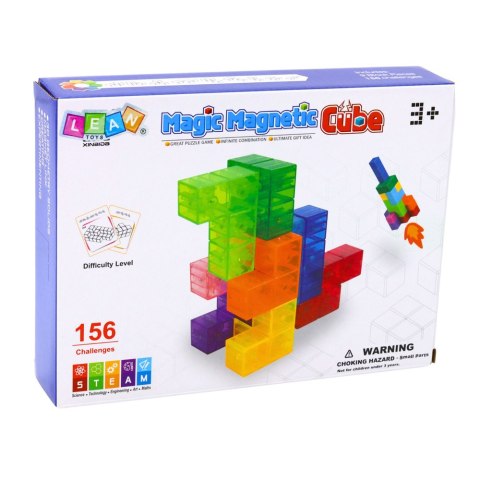 Klocki Magnetyczne Układanka Magic Cube 156 Kart Z Wyzwaniami 9 el. LEAN Toys