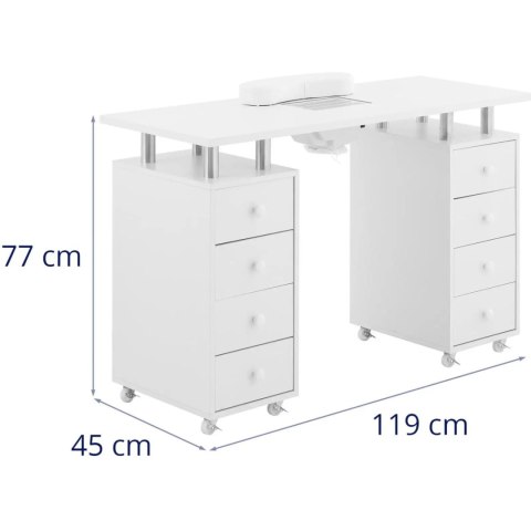 Biurko kosmetyczne do manicure z pochłaniaczem 8 szuflad 119 x 45 x 77 cm Physa