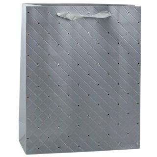 Torba Prezentowa Papierowa Szara Elegancka Złote Kropki 32 x 26 x 10cm LEAN