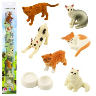Zestaw Mini Figurki Rasy Kotów Koty Miska Do Karmienia 4-6cm 7szt LEAN TOYS