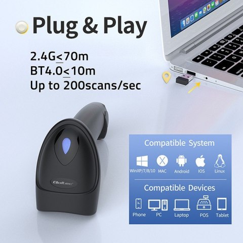 Czytnik kodów kreskowych i QR | 1D 2D | USB | Bluetooth Qoltec