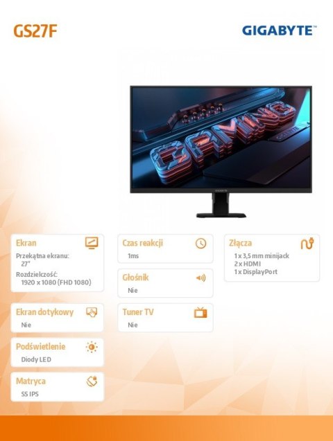 Monitor 27 cali GS27F gaming Gigabyte