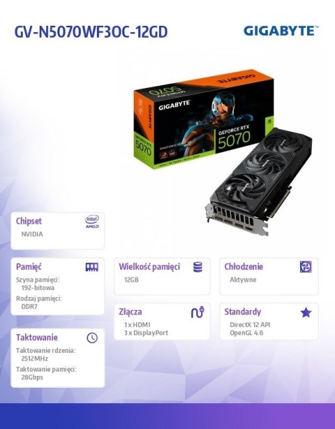 Karta graficzna GeForce RTX 5070 WINDFORCE OC SFF 12G 192BIT 3DP/HDMI Gigabyte