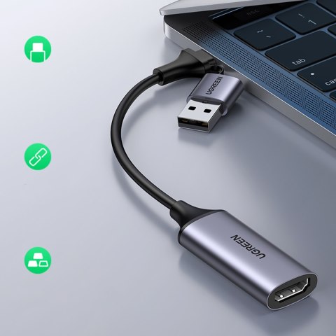 Adapter przejściówka HDMI (żeński) - USB-A / USB-C (męski) - szary UGREEN