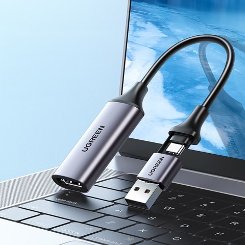 Adapter przejściówka HDMI (żeński) - USB-A / USB-C (męski) - szary UGREEN
