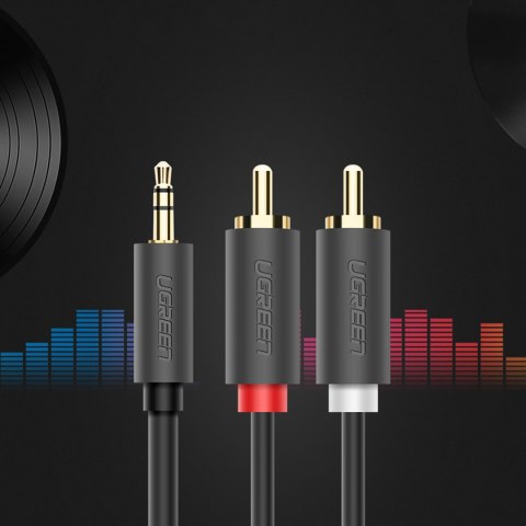 Kabel przewód audio 3.5 mm mini jack (męski) - 2RCA (męski) 1m - szary UGREEN