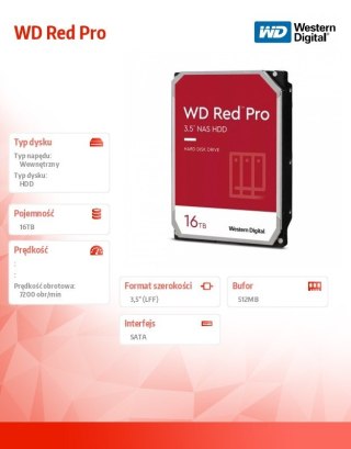 Dysk twardy WD Red Pro 16TB 3,5 512MB SATAIII/7200rpm Western Digital