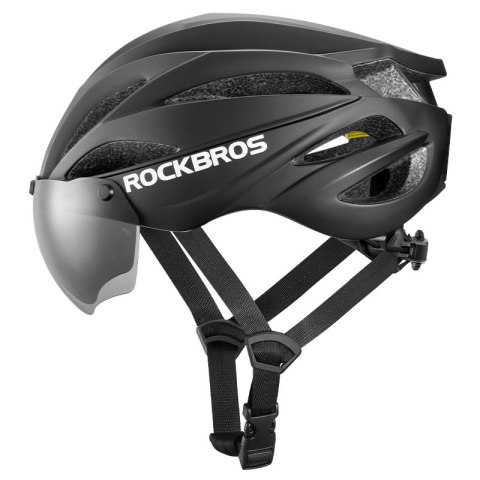 Kask rowerowy z szybką odpinanymi okularami z filtrem UV unisex - czarny ROCKBROS