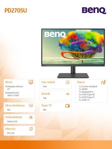 Monitor 27 cali PD2705U LED 5ms/QHD/IPS/HDMI/DP/USB Benq