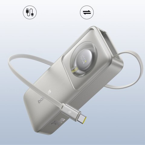 Powerbank Free2Pull 10000mAh 30W z portem USB-C i rozwijanym kablem USB-C - szary BASEUS