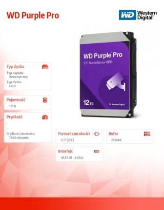 Dysk twardy Purple Pro 12TB 3,5 256MB SATAIII Western Digital
