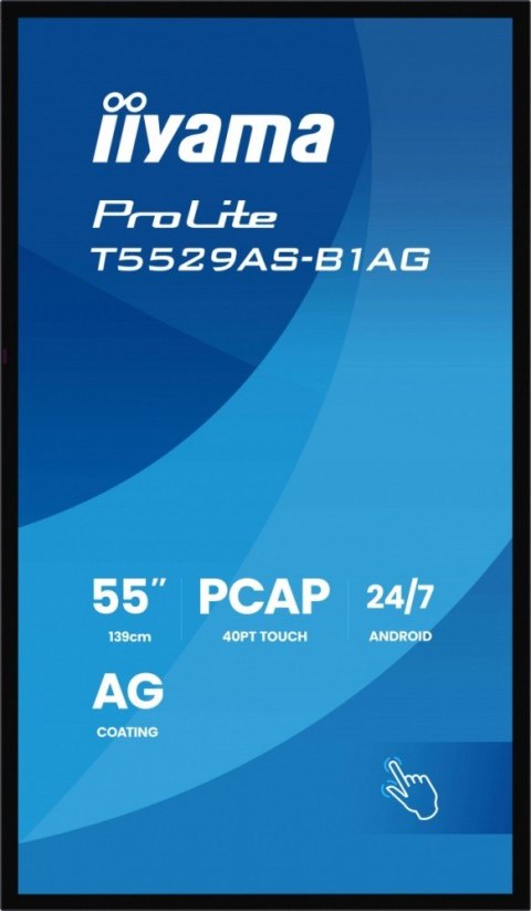 Monitor 55 cali T5529AS-B1AG VA,4K,HDMIx2,USB-C,RJ45,2x10W,WiFi, Android 14, Signal FailOver, Whiteboard, iiSignage2 (CMS), IIY