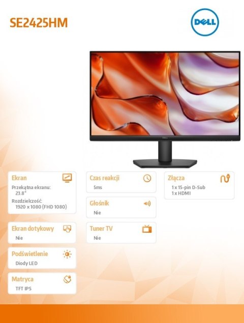 Monitor SE2425HM 23.8 cala LED IPS/1920x1080/HDMI/VGA/3Y Dell