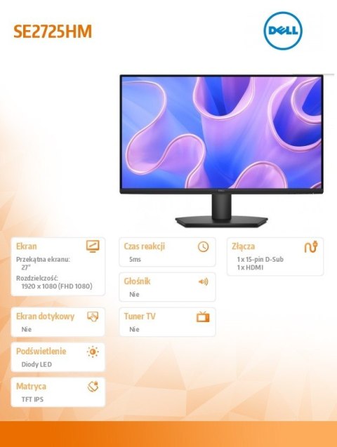 Monitor SE2725HM 27 cali LED IPS/1920x1080/HDMI/VGA/3Y Dell