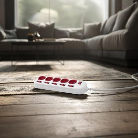 Listwa zasilająca 5 gniazd z włącznikami MCE204 R/W Biało-czerwona Maclean