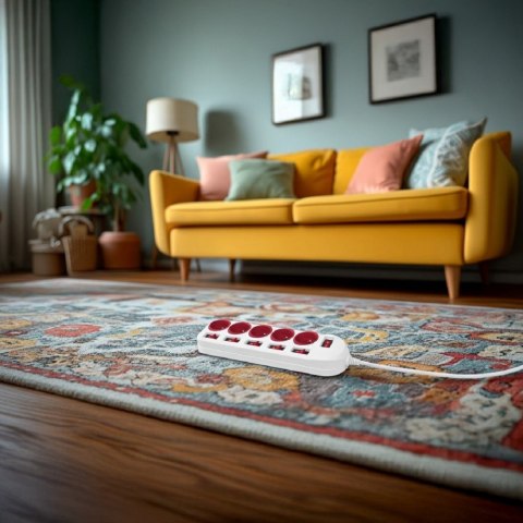 Listwa zasilająca 5 gniazd z włącznikami MCE204 R/W Biało-czerwona Maclean