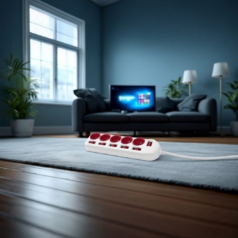 Listwa zasilająca 5 gniazd z włącznikami MCE204 R/W Biało-czerwona Maclean