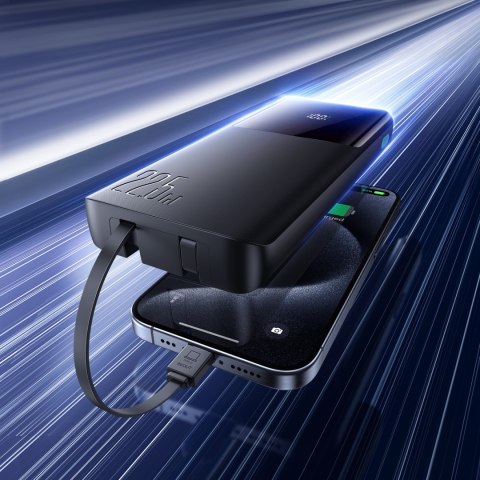 Powerbank 10000mAh z wbudowanymi kablami USB-C iPhone Lightning - czarny JOYROOM