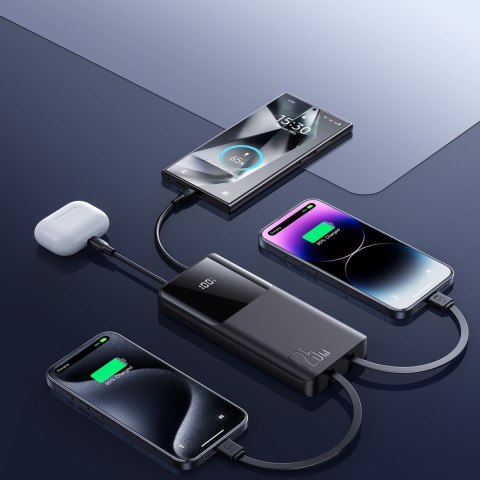 Powerbank 10000mAh z wbudowanymi kablami USB-C iPhone Lightning - czarny JOYROOM