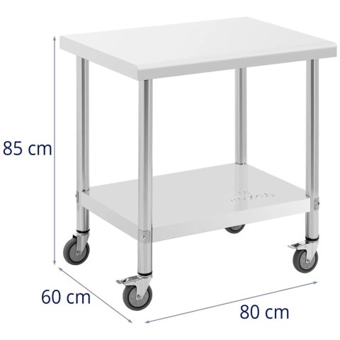 Stół blat roboczy na kółkach 2 poziomy 60 x 80 cm STAL do 135 kg Royal Catering