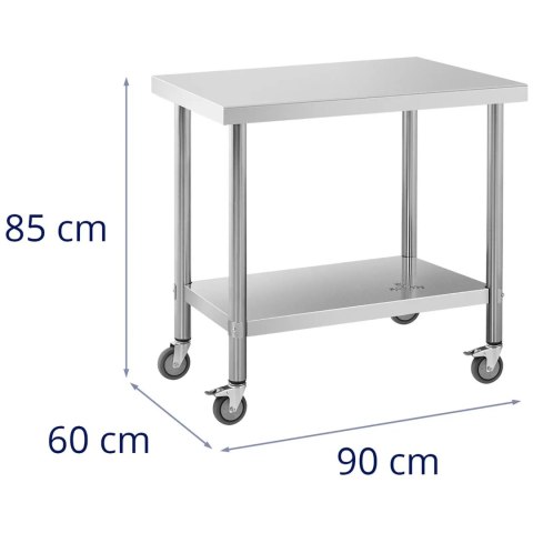 Stół blat roboczy na kółkach 2 poziomy 60 x 90 cm STAL do 145 kg Royal Catering