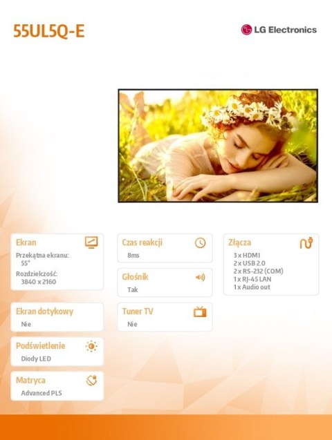 Monitor wielkoformatowy 55UL5Q-E 500cd/m2 UHD 24/7 LG Electronics