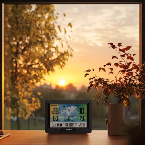 Stacja pogodowa bezprzewodowa GB540N wskaźnik komfortu, pomiar wilgotności, fazy księżyca, zegar z systemem DCF GreenBlue