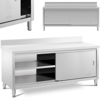 Stół blat roboczy przyścienny z szafką i rantem drzwi suwane 200 x 70 cm Royal Catering