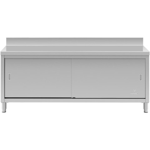 Stół blat roboczy przyścienny z szafką i rantem drzwi suwane 200 x 70 cm Royal Catering