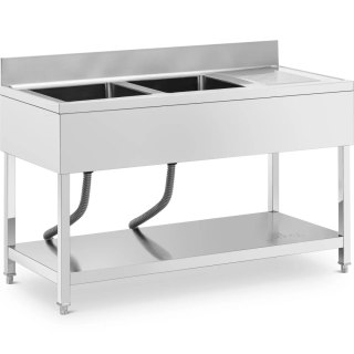 Zlew basen dwukomorowy z ociekaczem półką i rantem 140 x 60 x 97 cm Royal Catering