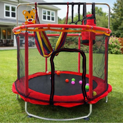 Trampolina dla dzieci ogrodowa siatka piłki koszykówka 150cm czerwona Kik Sp. z o. o. Sp. k.