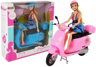 Zestaw Lalka Ze Skuterem Kask Długie Włosy Różowy LEAN Toys