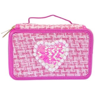 Piórnik tweedowy 3 poziomy ciemny róż Nice