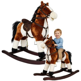 Koń Na Biegunach Rusza Pyskiem Ogonem Dźwięki Ciemnobrązowy 74 cm LEAN Toys