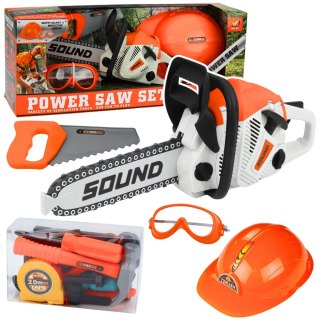 Zestaw Majsterkowicza Piła Łańcuchowa Kask Okulary Narzędzia Dźwięki LEAN Toys