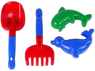 Dodatki do piasku 4 elementowy Zestaw do piaskownicy Łopatka Grabki Foremki LEAN TOYS