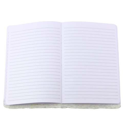 Pluszowy Notatnik W Linie Z Ptakiem Srebrny Brokat Biały LEAN