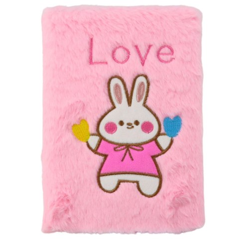 Pluszowy Notatnik w Linie Z Króliczkiem Napis Love Różowy LEAN