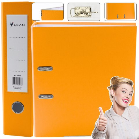 Segregator Na Dokumenty A4/75mm Okucie Mechanizm Dźwigniowy Żółty LEAN
